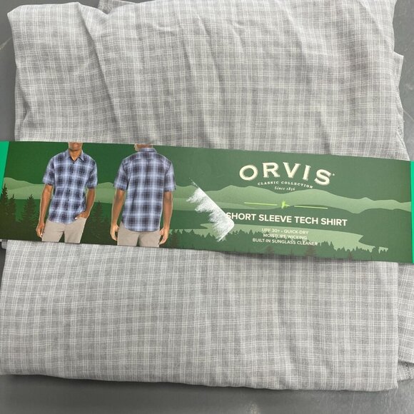 NEW Orvis Men's XL Short Sleeve Tech Shirt Gray Check Polyester - Picture 2 of 12